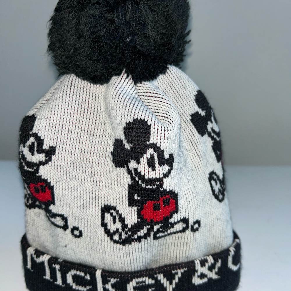 Vintage Mickey Mouse Kids Pom-Pom Beanie - Black and White - Picture 2 of 3